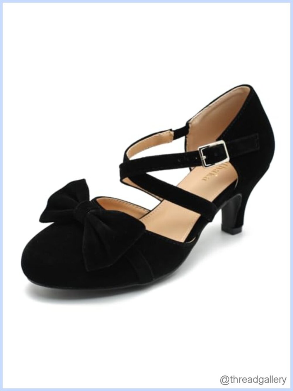 Womens Bow Mary Janes Low Kitten Heels Closed Toe Cross Ankle Strap Dress Shoes